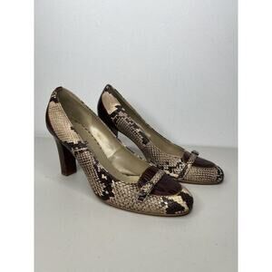 Franco Barbieri Brown Reptile Patterned Pumps Italian Stacked Heel Size 7.5